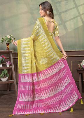 Lemon printed art silk designer pallu saree 3