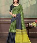 Mehendi printed art silk designer pallu saree