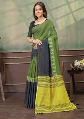 Mehendi printed art silk designer pallu saree 2