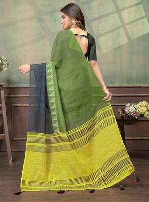 Mehendi printed art silk designer pallu saree 3