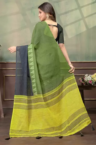 Mehendi printed art silk designer pallu saree