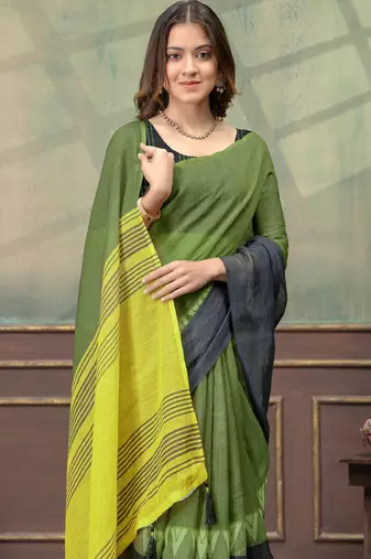 Mehendi printed art silk designer pallu saree