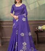 Purple printed art silk designer pallu saree
