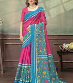 Hot pink printed art silk designer pallu saree