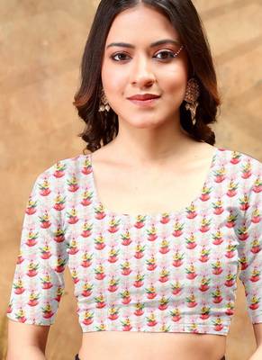 White printed art silk designer pallu saree 5