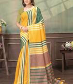 Yellow printed art silk designer pallu saree