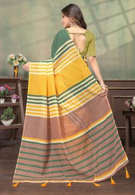Yellow printed art silk designer pallu saree 3