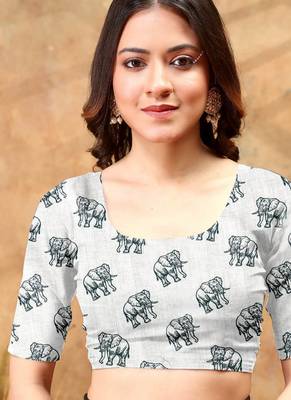 White printed art silk designer pallu saree 5