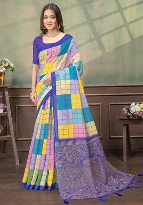 Multicolor printed art silk designer pallu saree 1