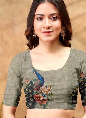 Grey printed art silk designer pallu saree 5