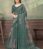 Green printed art silk designer pallu saree