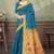 Teal printed art silk designer pallu saree