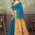 Teal printed art silk designer pallu saree