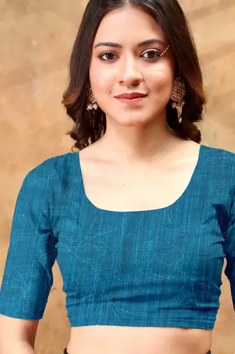 Teal printed art silk designer pallu saree