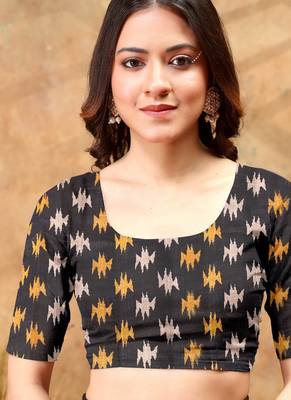 Black printed art silk designer pallu saree 5