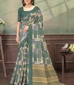 Green printed art silk designer pallu saree