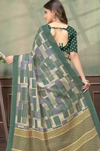 Green printed art silk designer pallu saree