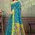 Teal printed art silk designer pallu saree