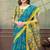 Teal printed art silk designer pallu saree