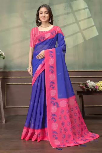 Purple printed art silk designer pallu saree