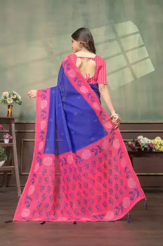 Purple printed art silk designer pallu saree