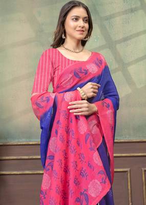 Purple printed art silk designer pallu saree 4