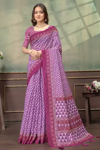 Purple printed art silk designer pallu saree