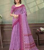 Purple printed art silk designer pallu saree