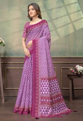 Purple printed art silk designer pallu saree 2