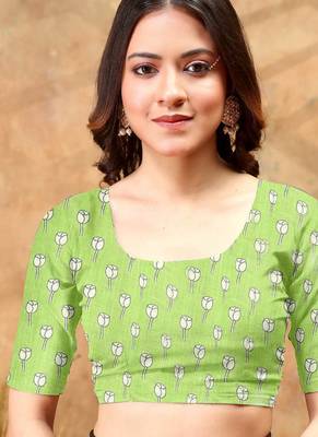 Blue printed art silk designer pallu saree 5