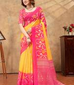 Yellow printed art silk designer pallu saree