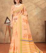 Peach printed art silk designer pallu saree