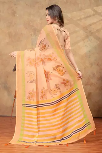 Peach printed art silk designer pallu saree