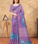 Purple printed art silk designer pallu saree