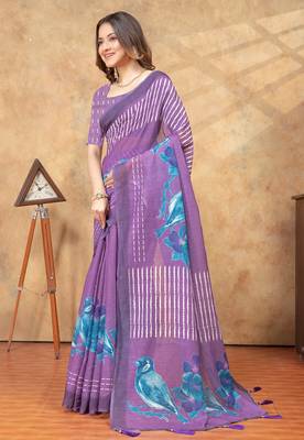 Purple printed art silk designer pallu saree 2