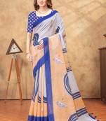 Grey printed art silk designer pallu saree