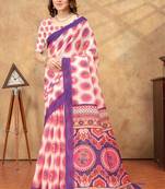 White printed art silk designer pallu saree