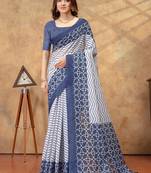 White printed art silk designer pallu saree