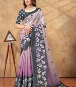 Lavender printed art silk designer pallu saree