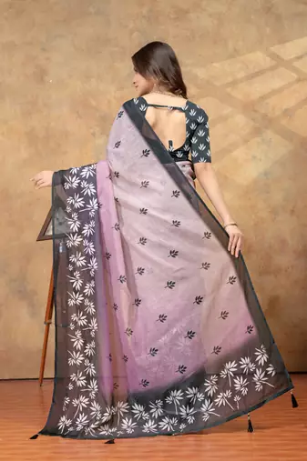 Lavender printed art silk designer pallu saree