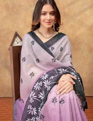Lavender printed art silk designer pallu saree 4