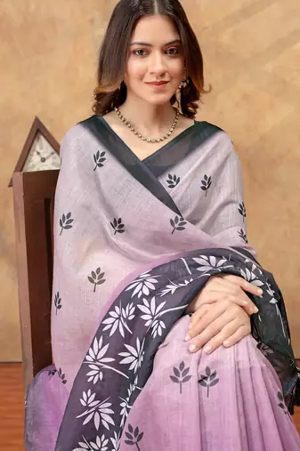 Lavender printed art silk designer pallu saree
