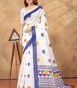 White printed art silk designer pallu saree