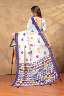 White printed art silk designer pallu saree 3