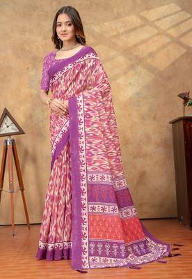 Baby pink printed art silk designer pallu saree 1
