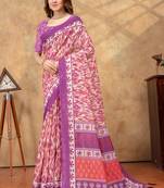 Baby pink printed art silk designer pallu saree