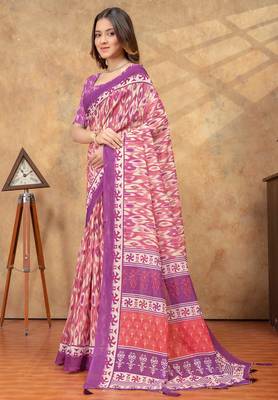 Baby pink printed art silk designer pallu saree 2