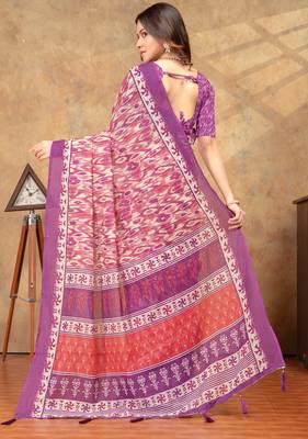 Baby pink printed art silk designer pallu saree 3