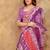 Baby pink printed art silk designer pallu saree