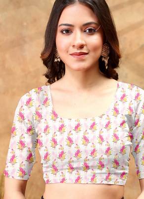 White printed art silk designer pallu saree 5